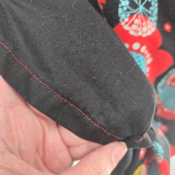 Retro Rockabilly Black Red Blue Flowers V-Neck Fit and Flare Dress Large - Picture 6 of 8